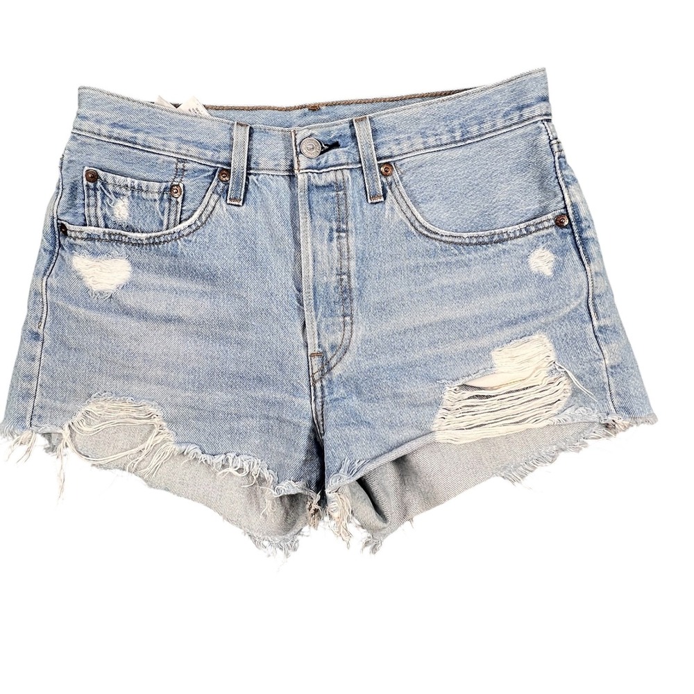 Levis Light Blue 501 Original Distressed Cut Off Denim Shorts Womens 27